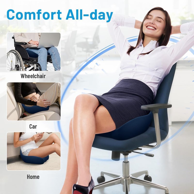 CushZone Seat Cushion, Memory Foam Office Chair Cushions, Ergonomic Curved Design for Sciatica, Tailbone, Coccyx, Seat Support for Car, Desk Chair, Wheelchair, Enhances Long Sitting Comfort (Blue) - Image 5